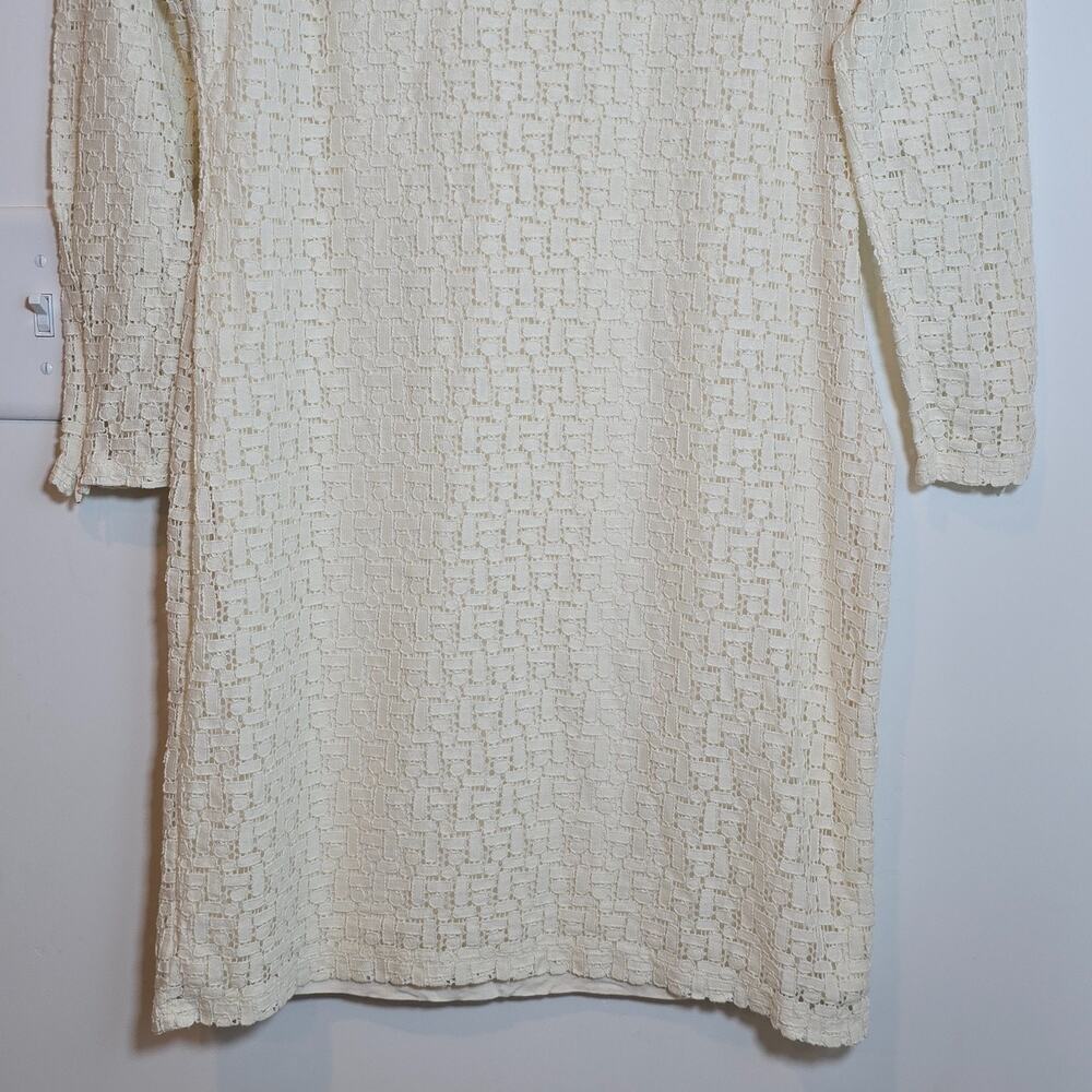 Banana Republic Ivory Lace Eyelet Long Sleeve Mini Dress Size S Stretch Lined - Picture 5 of 10